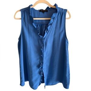 NWOT GibsonLook Blue Sleeveless Ruffle Top Size M